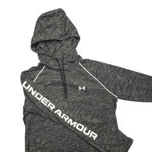 Under Armour Hoodie Womens Large Gray 1/4 Zip Loose Fit Logo Sleeve Pullover